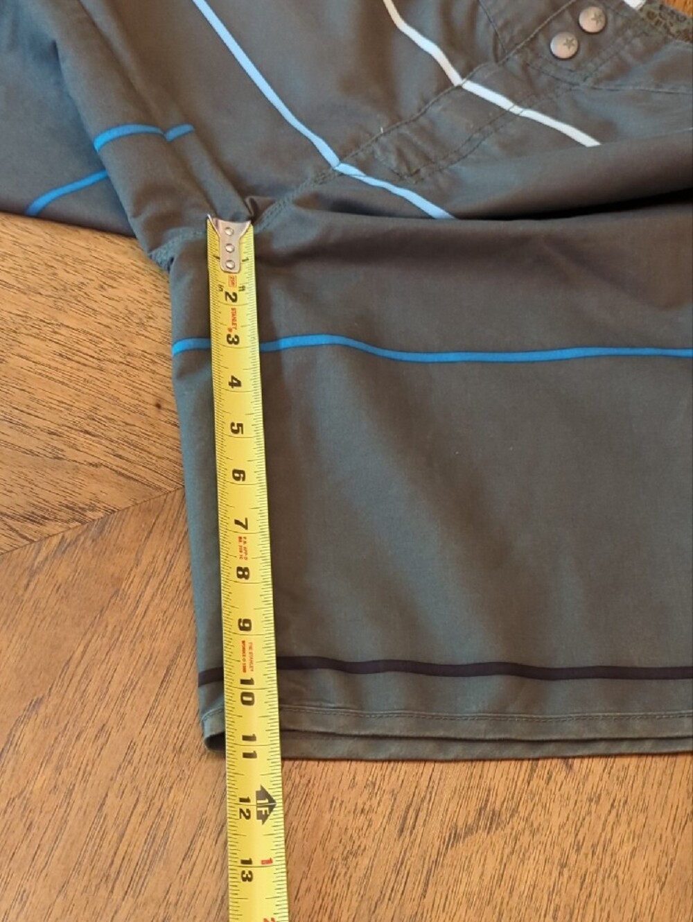 Old Navy Olive Green Board Shorts with Blue & White Stripes Swimsuit Swim Trunks - Picture 5 of 7